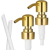 2 Pack Gold Soap Dispenser Pump Replacement, Stainless Steel Hand Liquid Soap Pump for Regular Mouth Bottles Standard 28/400 Neck Size for Hand Dish Soap Bottle and Lotion