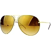 JuicyOrange Oversized Round Aviator Sunglasses Mirror Lens Metal Rims in Back Spring Hinge