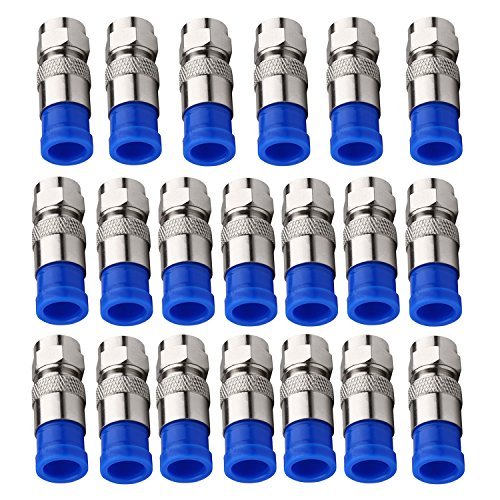 ESUMIC RG6 F Type Connector Coax Coaxial Compression Fitting 20Pack (Blue)