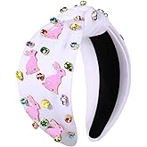 vokone Easter Headbands for Women Girls Cute Easter Bunny Headband Jeweled Crystal Embellished Knotted Headband Holiday Party Hair Accessories (Bunny White)