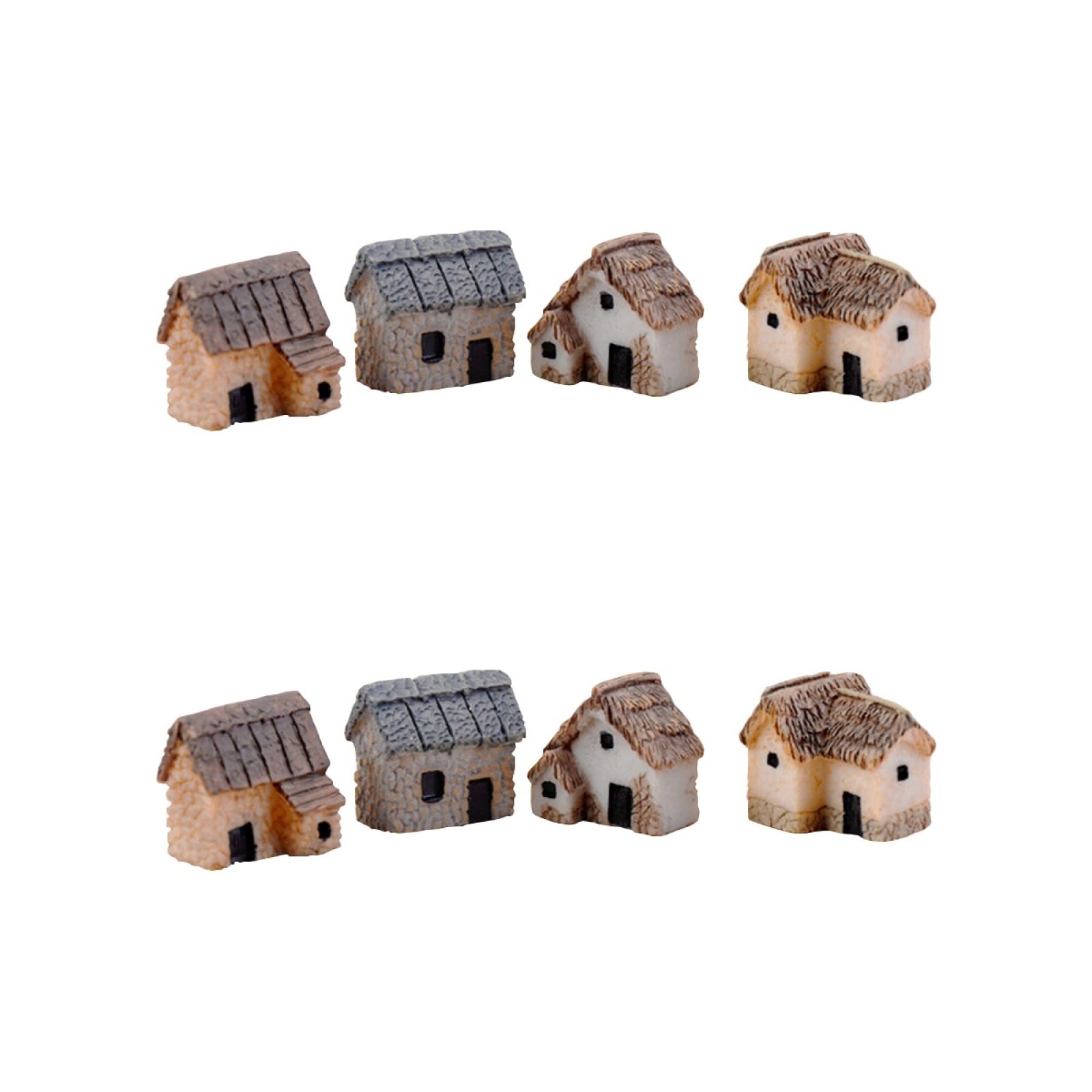 POPETPOP Miniature House Set 4 Pcs Resin Fairy Garden Decorations for Terrarium Micro Landscape Plant Pot Desktop Accessories