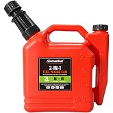2L Upgraded 2 Stroke Fuel Mixing Can (20:1/25:1/40:1/50:1), Leak-Resistant Gas Oil Mix Container with Clear Ratio Marks, Semi-Transparent Fuel Window, Anti-Loss Caps and Stable Base for Outdoor Power Tools