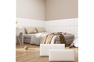 Greymond Peel and Stick Headboard White Upholstered Wall Panels, 10 Panels Sized 7.8" x 15.7", 3D Anti-Collision Soundproof Self-Adhesive Wall Panel for Bedroom