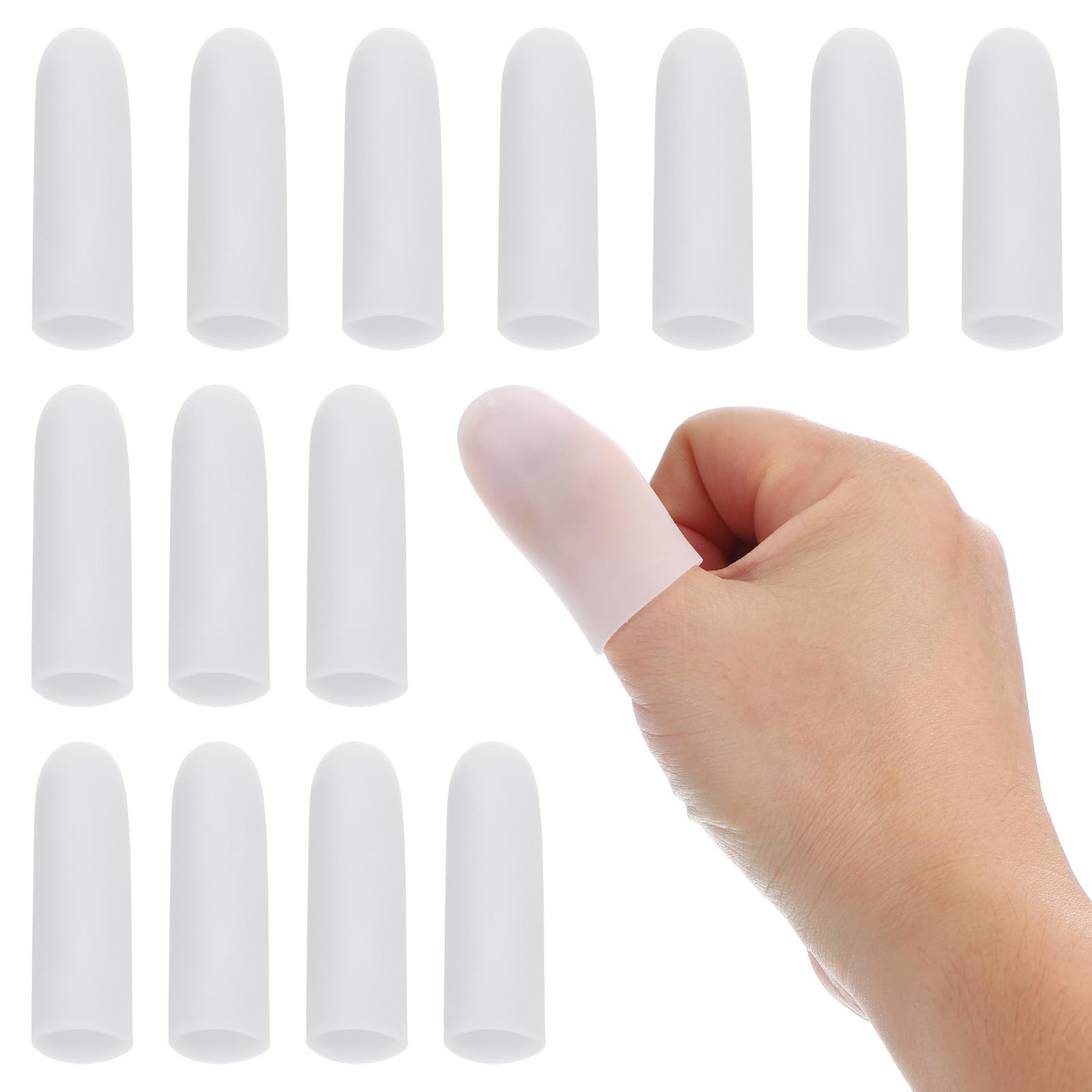 PATIKIL 2" Silicone Gel Finger Cots, 14 Pcs Support Fingertips Sleeve Protector Thumb Finger Caps for Finger, White