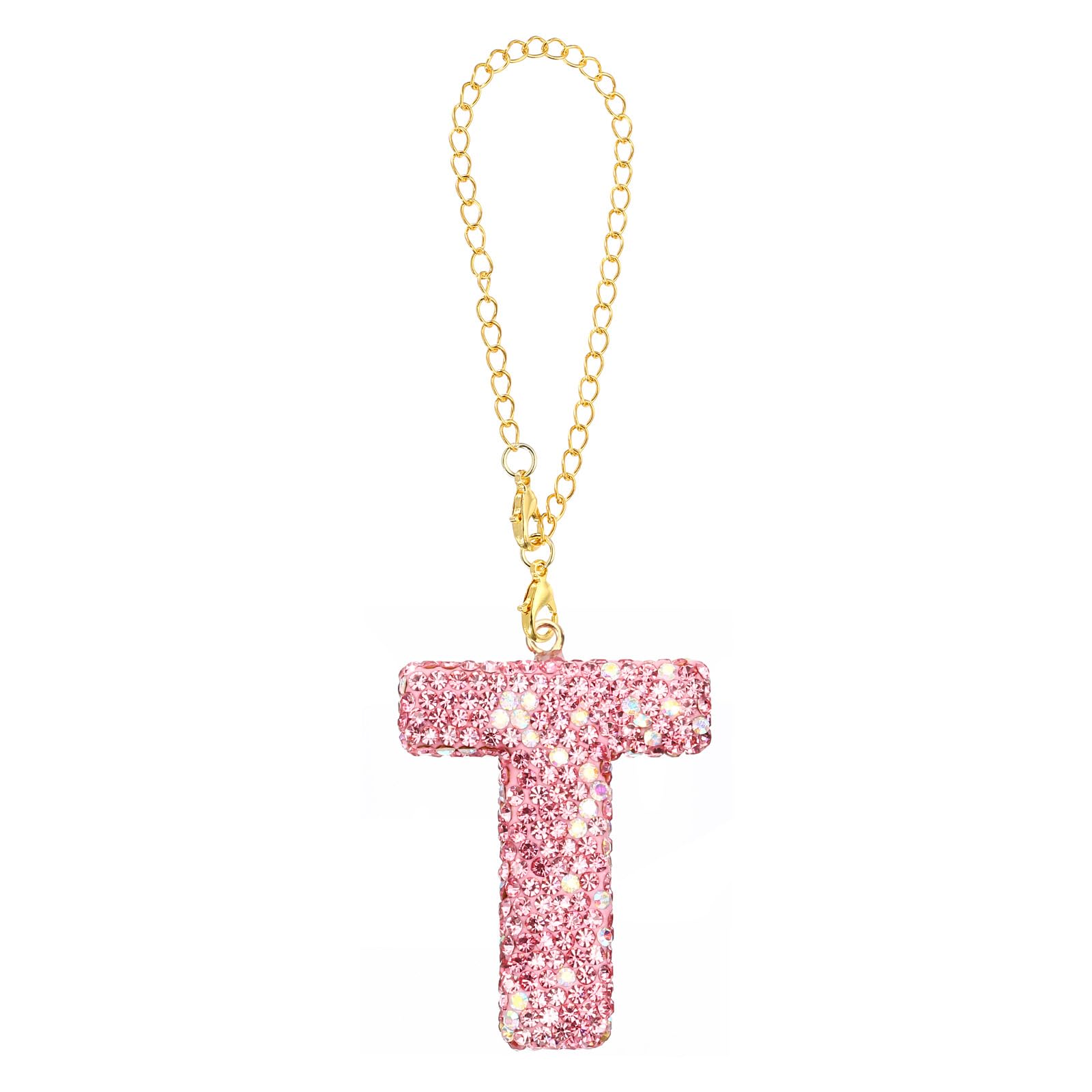 PATIKIL Initial Letter Charm, Letter T Charm with Pink Rhinestones Decorative Alphabet KeyChain Pendants for Beach Bag DIY Craft, Pink — image 1