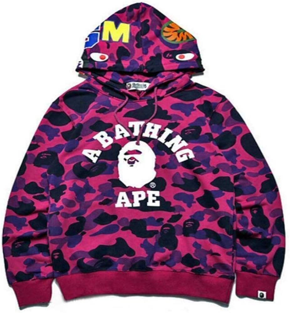 Men's Bape A Bathing Ape Full Zip Shark Head Camo Hoodie Coat Sweatshirt Jacket