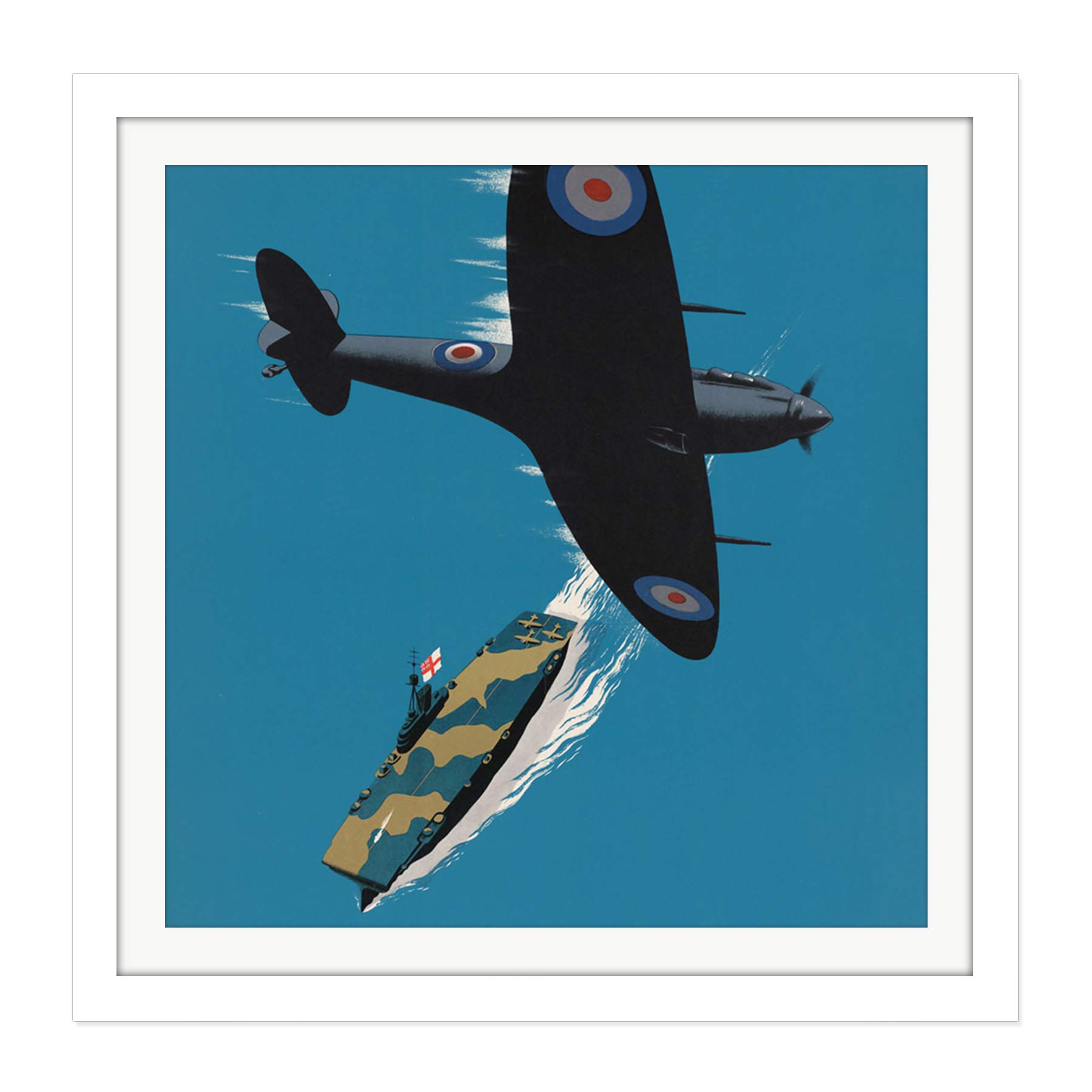 Artery8 War WWII UK Spitfire Aircraft Carrier Churchill Japan Advert Square Wooden Framed Wall Art Print Picture 16X16 Inch