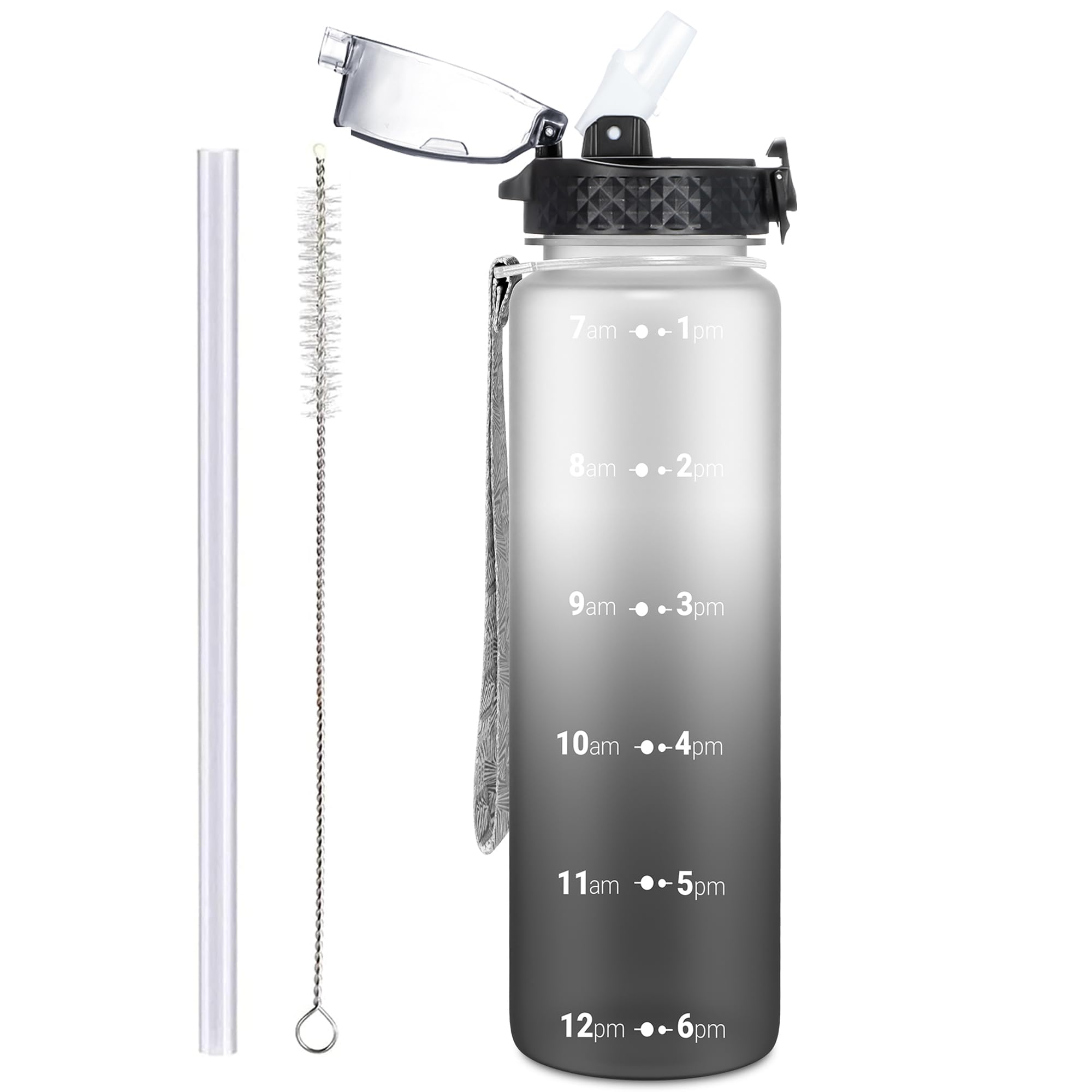 OLDLEY 1L/32oz Sports Water Bottle with Straw, 1000ml Motivational Drinks Bottle with Time Markings Leak Proof Drink & Lock Cover, BPA Free for Gym School Cycling Running Hiking — image 1