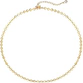 Dremmy Studios Dainty Gold Choker Necklace for Women 14K Gold Plated Coin Disc Figaro Layered Beaded Flat Mariner Sideways Cross Wishbone Link Clavicle Necklaces