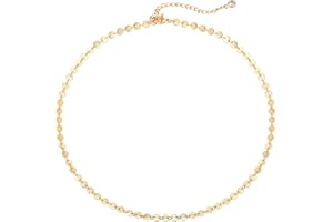 Dremmy Studios Dainty Gold Choker Necklace for Women 14K Gold Plated Coin Disc Figaro Layered Beaded Flat Mariner Sideways Cross Wishbone Link Clavicle Necklaces