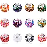 AIPRIDY 100Pcs 15x11mm Painting Murano Large Hole Glass Beads Mix Color with Silver Brass Cores European Charm fit Bracelet Necklace (Paint Splatter Glass)