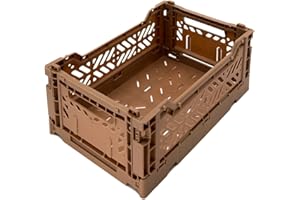 Aykasa Collapsible Storage Bins, Plastic Crate for Storage, Collapsible Crate, Utility Stackable Box, Collapsible storage box, Milk crate Collapsible storage (Small, Warm taupe)