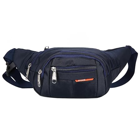 Yourig Waterproof Casual Nylon Zipper Waist Chest Bag Running Fanny Pack(Dark Blue