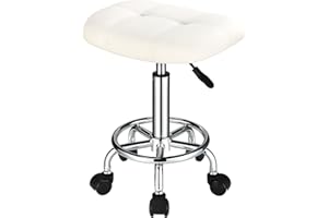 FNZIR Square Rolling Stool with Wheels Height Adjustable Swivel Stools White