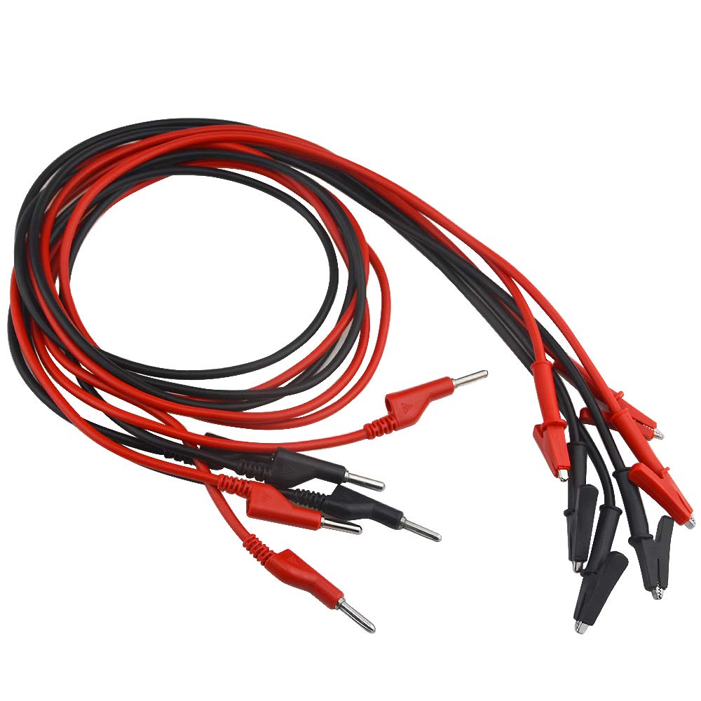 WMYCONGCONG 6 PCS Multimeter Banana Plug to Crocodile Alligator Clip Test Probe 4mm Stackable Red Black Silicone Banana Plug to Alligator Clip Test Probe Lead Wire Cable 15A 1M