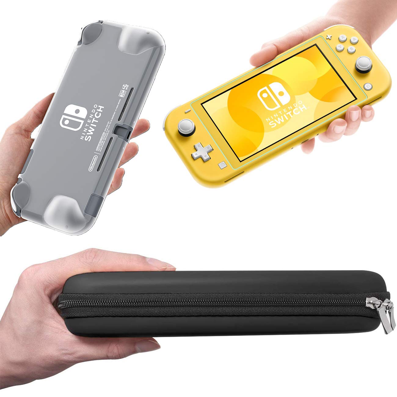 Accessories Kit 9 in 1 for Nintendo Switch Lite, Carrying Case for Switch Lite Come with 8 Game Cartridge, Clear TPU Cover Case, 2.5D Tempered Glass Screen Protector, 4 Pack Thumb-Grip for Switch Lite