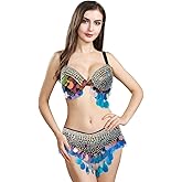 ROYAL SMEELA Belly Dancer Costumes for Women Belly Dance Bra and Belt Rhinestone Sequin Bra Top Dancing Outfit Carnival