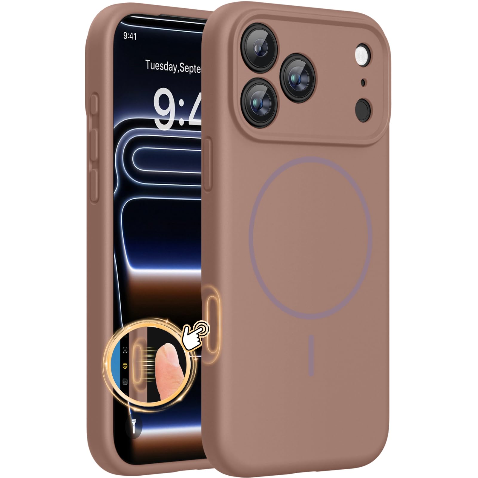 Photo 1 of Miracase Magnetic for iPhone 17 Pro Max Case, Compatible with MagSafe, Integrated Silicone Camera Control Cover, 3.0mm Thicken Shockproof Drop Protection Phone Case for 17 ProMax, Chocolate