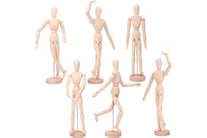Geytetqi 6 Pack 12 Inch Posable Art Figure Model, Wooden Mannequin, Natural Flexible Drawing Mannequin for Artists, Art Mannequin for Sketching, Painting & Posable Figure Design