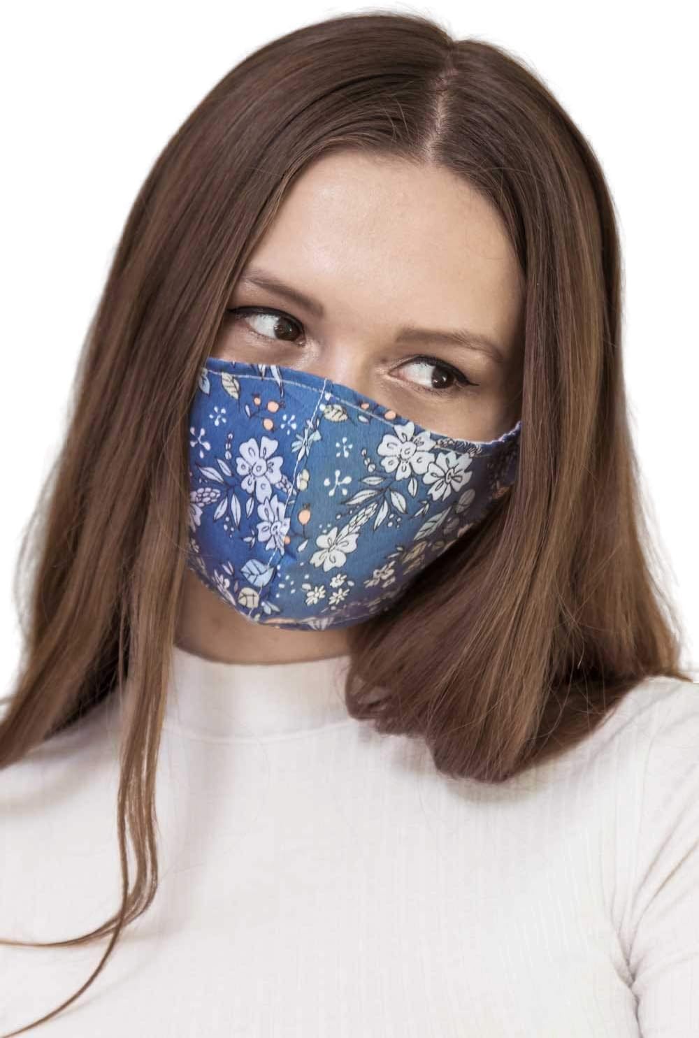 Washable Face Mask with Filter Pocket Cute Triple Layer 100% Cotton Floral Reusable Filter Beautiful Masks Ear Loops | Made in UK (White Floral)