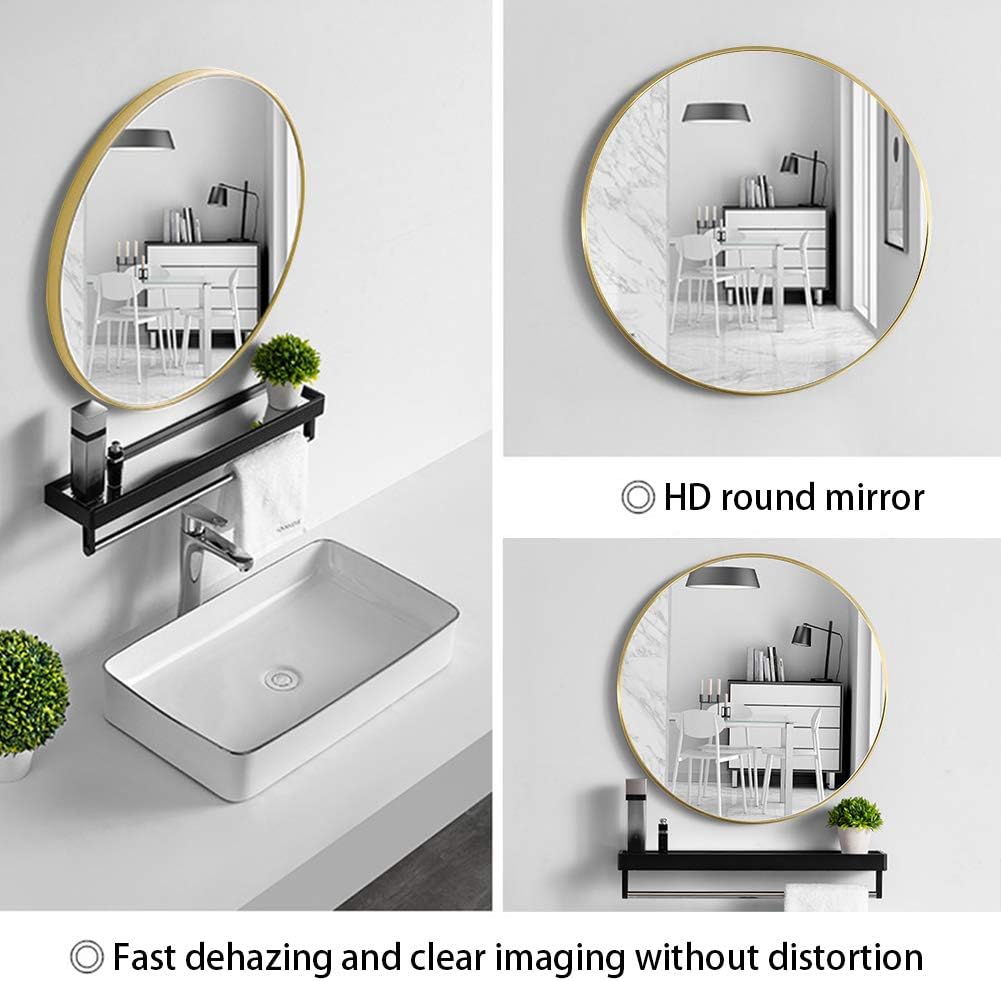 Warmiehomy Round Bathroom Mirror Wall Mounted Makeup Mirror with Aluminium Frame for Bathroom Living Room Bedroom (Φ50cm, Gold) - Image 3