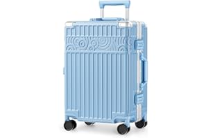 Krute Suitcase with Aluminum Frame, 24-Inch Zipperless Hardsidel Luggage PC+ABS Checked Luggage with TSA Lock Lightweight Haze Blue