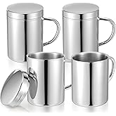 Molain 4 Set 13.5 oz/400ml Stainless Steel Coffee Mugs with Lids, Double Wall Insulated Metal Mugs Travel Thermal Camping Cups for Hot and Cold Drinks Home Office