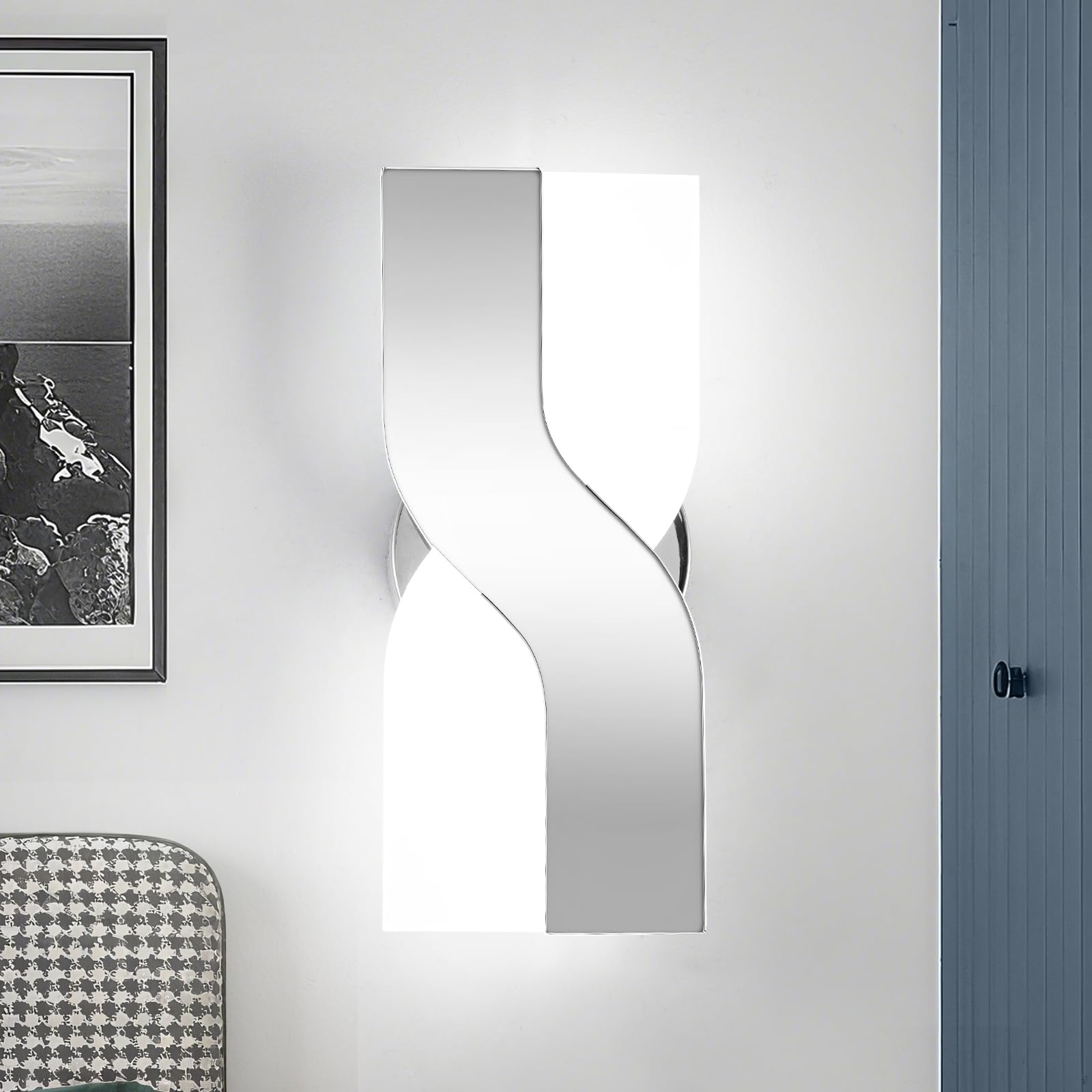Photo 1 of JERANDO Modern LED Wall Sconce, 6000K Cool White Hardwired Wall Light Fixtures, 8W Chrome Acrylic Wall Mounted Lighting Fixture for Bedroom, Living Room, Hallway, Corridor