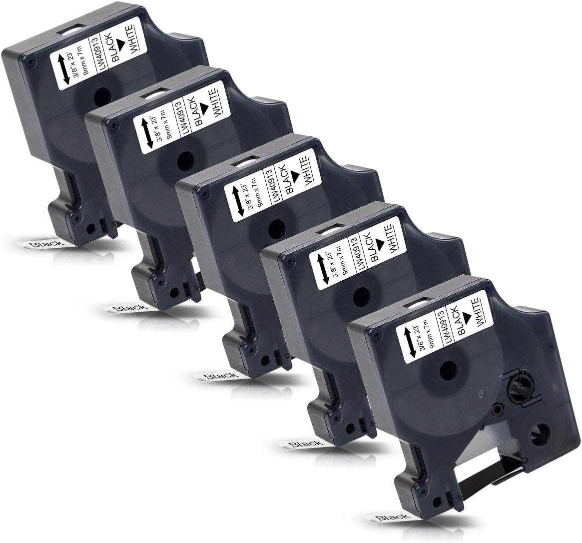 Label 5X Replacement 9mm Cassette Compatible for 40913 S0720680 Black on White Tape for LabelManager 160