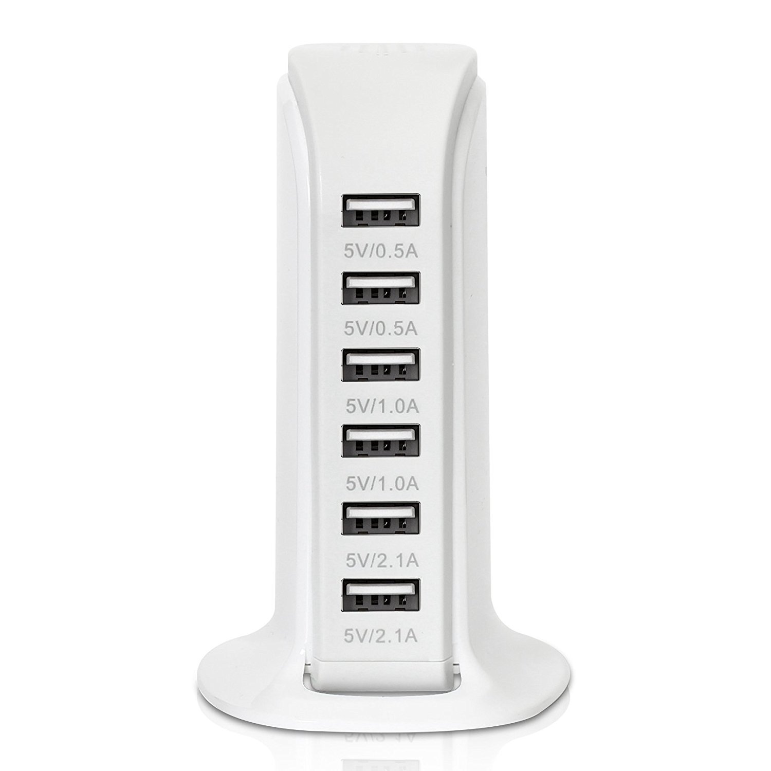 Multiple USB Tower Power Adapter 6-Ports Fast Charging Station for Apple iPhone X/XS/XR/XS MAX/ 8/7/6/6S Plus 5S iPad Pro Air Mini Samsung Galaxy S9 S8 Plus Note 8 5 S7 and More(White)
