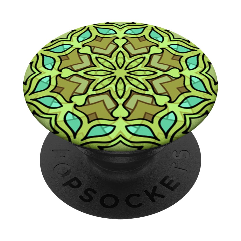 Yellow Green Turquoise Mandala Trendy Modern Geo Abstract PopSockets Swappable PopGrip