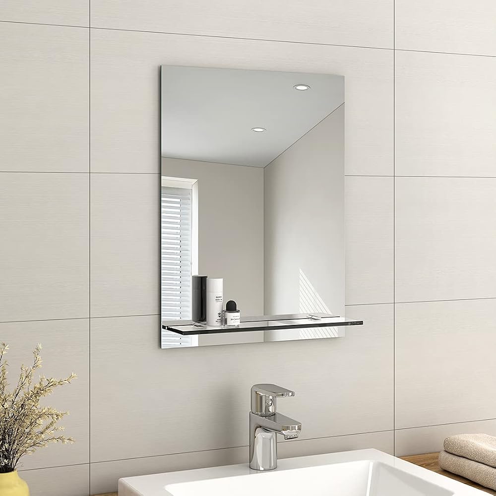 EMKE Frameless Mirror with Shelf Small Bathroom 60x45cm Rectangle