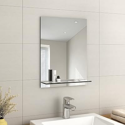 EMKE Frameless Mirror with Shelf Small Bathroom 60x45cm Rectangle