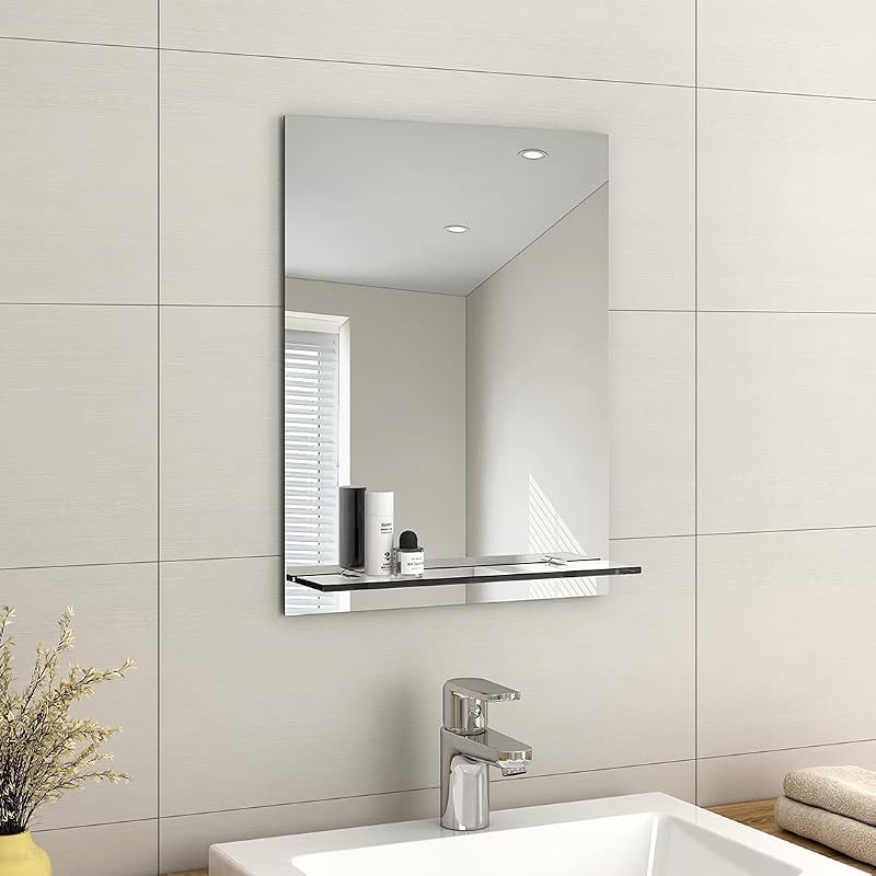EMKE Frameless Mirror with Shelf Small Bathroom 60x45cm Rectangle