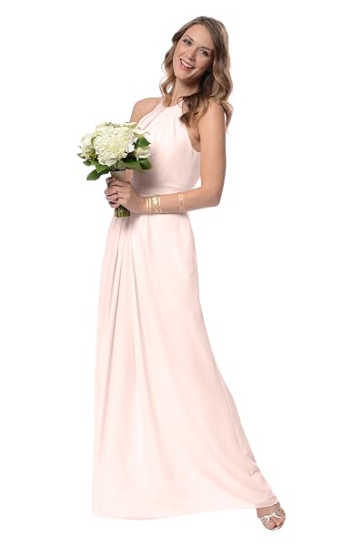 ADRIANNA PAPELL WOMENS ISABELLE CHIFFON HALTER WITH BANDED WAIST SPECIAL OCCASION DRESS, BLUSH CHAMPAGNE, 6 US