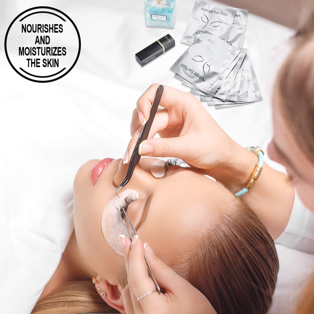 Fiezkaa 100 Pairs Eyelash Extension Eye Pads - Lash Extension Under Eye Gel Pad - 100% Natural Lint Free Hydrogel Eye Patch with Clear Makeup Bag: Beauty