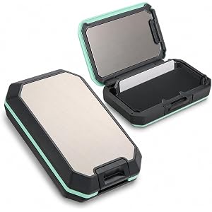 2 Pack Slim RFID Blocking Card Wallets, Black Gray with Mint Accent | Hard Shell Credit Card Holders, Push Button Access, Com