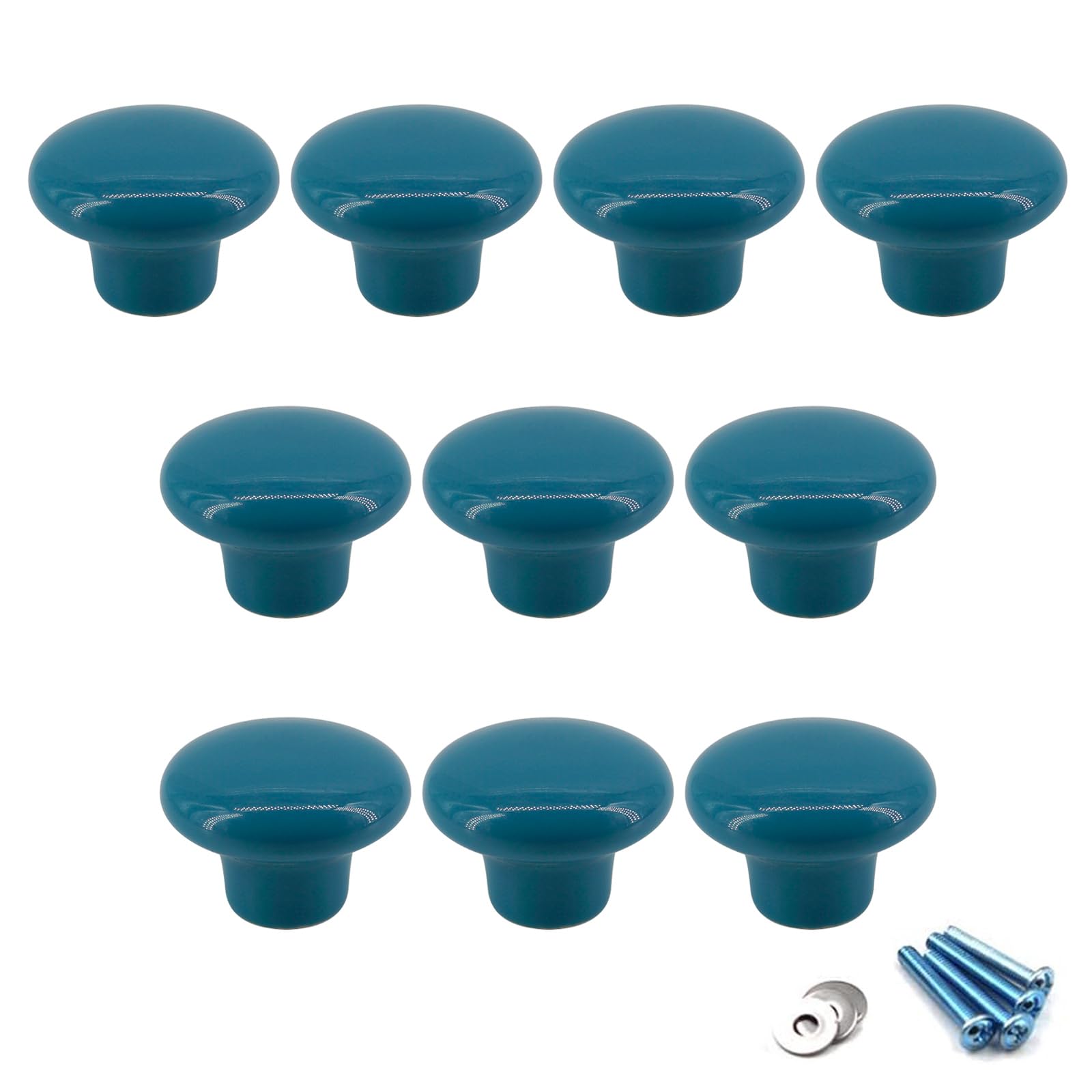 Flomore Blue Ceramic Round Knobs Cabinet Knob Handle Pull for Kids' Room Dresser Drawers (Pack of 10 Screws Included)