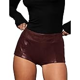 Hilltichu Women's Faux Leather Shorts High Waist Stretch Skinny Mini Shorts Sexy Hot Pants