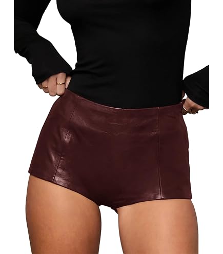 Hilltichu Women's Faux Leather Shorts High Waist Stretch Skinny