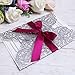 ponatia 25PCS Silver Glitter Wedding Invitations Cards Laser Cut Hollow Rose With Burgundy Ribbon For Bridal Shower Engagement Birthday Graduation Invite