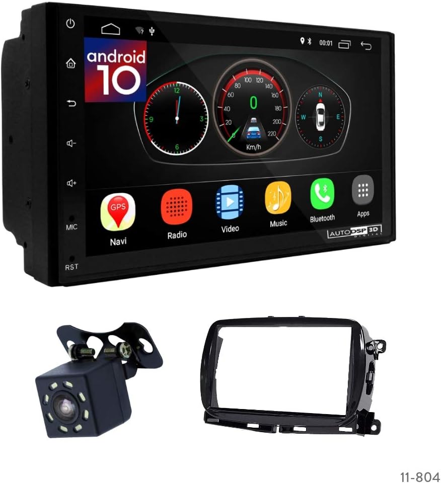 UGAR EX10 7" Android 10 DSP Car Stereo Radio Plus 11-804 Fascia Kit for Fiat 500 (312) 2015+