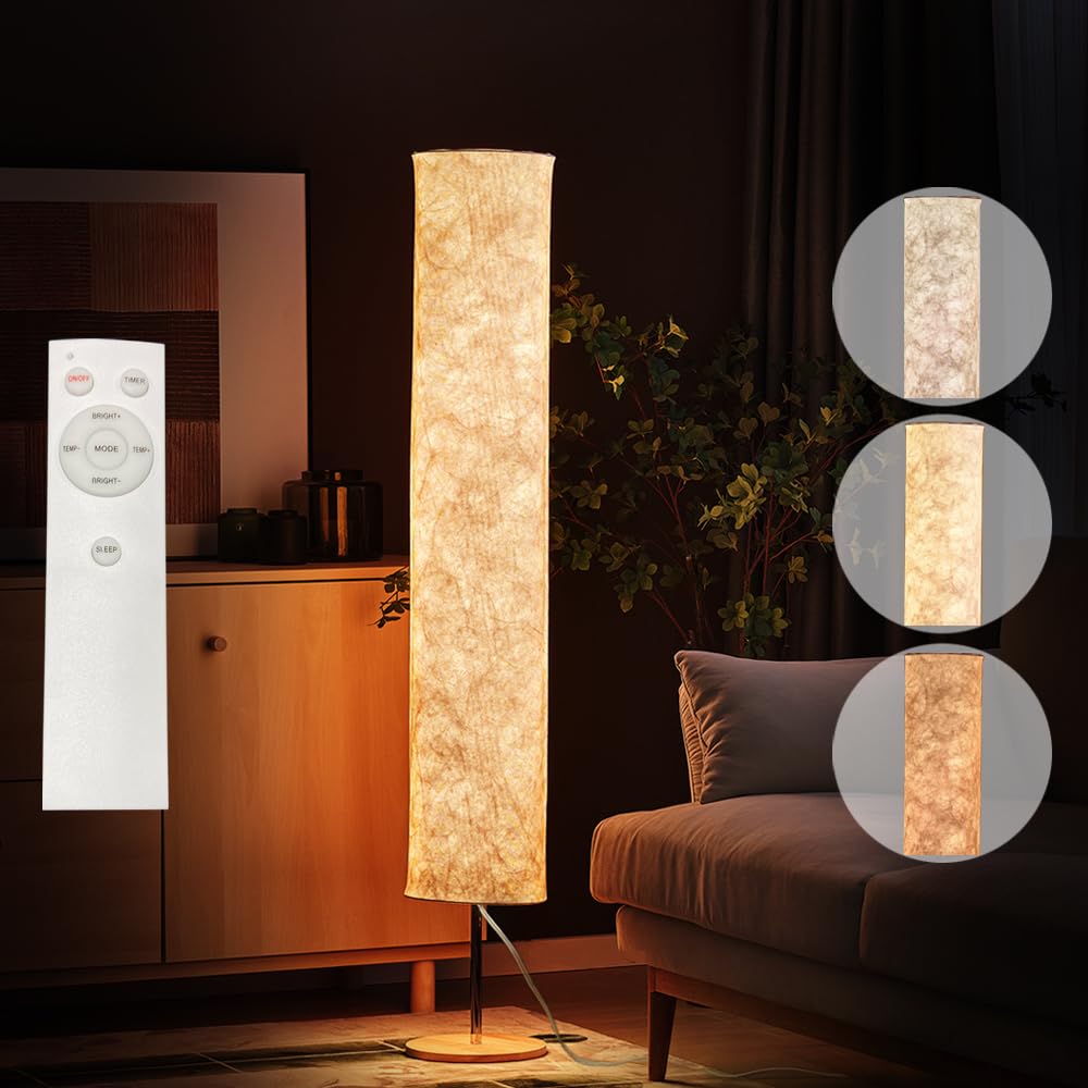 BASRAE Floor Lamp LED Soft Standing Light,150cm Modern White Corner Floor Lights for Living Room Bedroom,Dimmable Standard Lamps,3 Colour Temperatures Fabric Lampshade Lamp,Home Art Decor