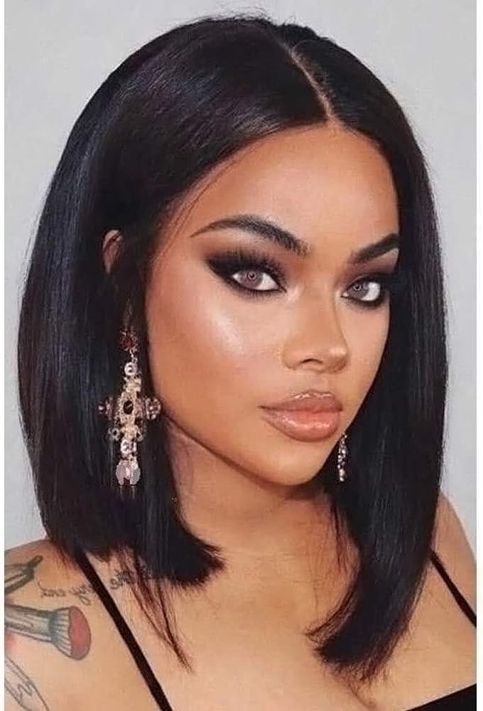 PORSMEER Short Bob Synthetic Hair Wig Natural Straight Short Quality Wigs For Women Heat Resistant Fiber 150% Density Black Color