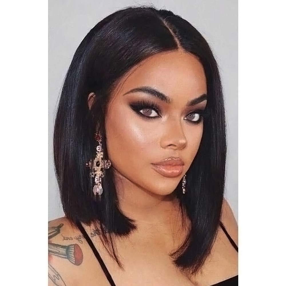 PORSMEER Short Bob Synthetic Hair Wig Natural Straight Short Quality Wigs For Women Heat Resistant Fiber 150% Density Black Color