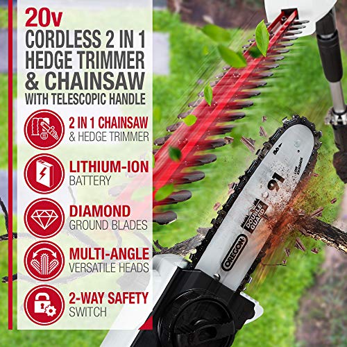 NETTA 2in1 20V Cordless Pole Telescopic Chainsaw and Hedge Trimmer