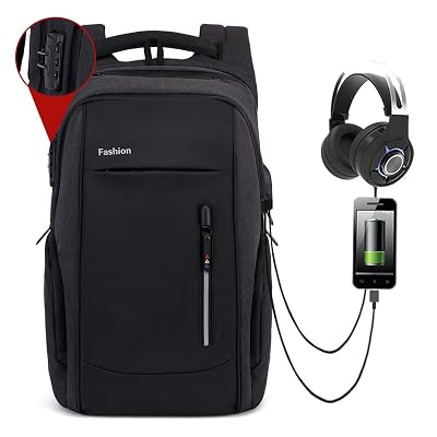 backpack with usb charging port headphone port slim travel backpack Laptop 15.6 Inch Anti-Theft Business 15.6 Inch / Black good texture KOBWA 1717.3 Inch Laptop Backpack