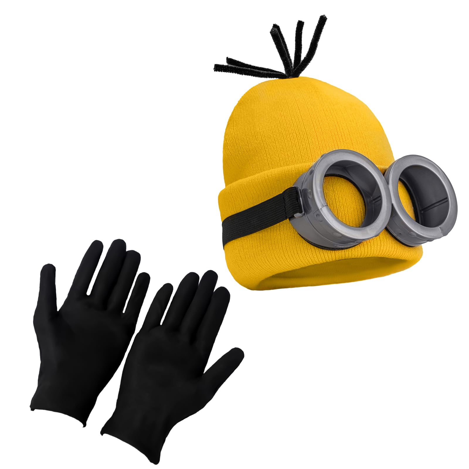 FVCENT Men's Costume Accessory 3 Pcs Halloween Includes Vintage Steampunk Goggles Glasses Yellow Beanie Knit hats Black Gloves (yellow)
