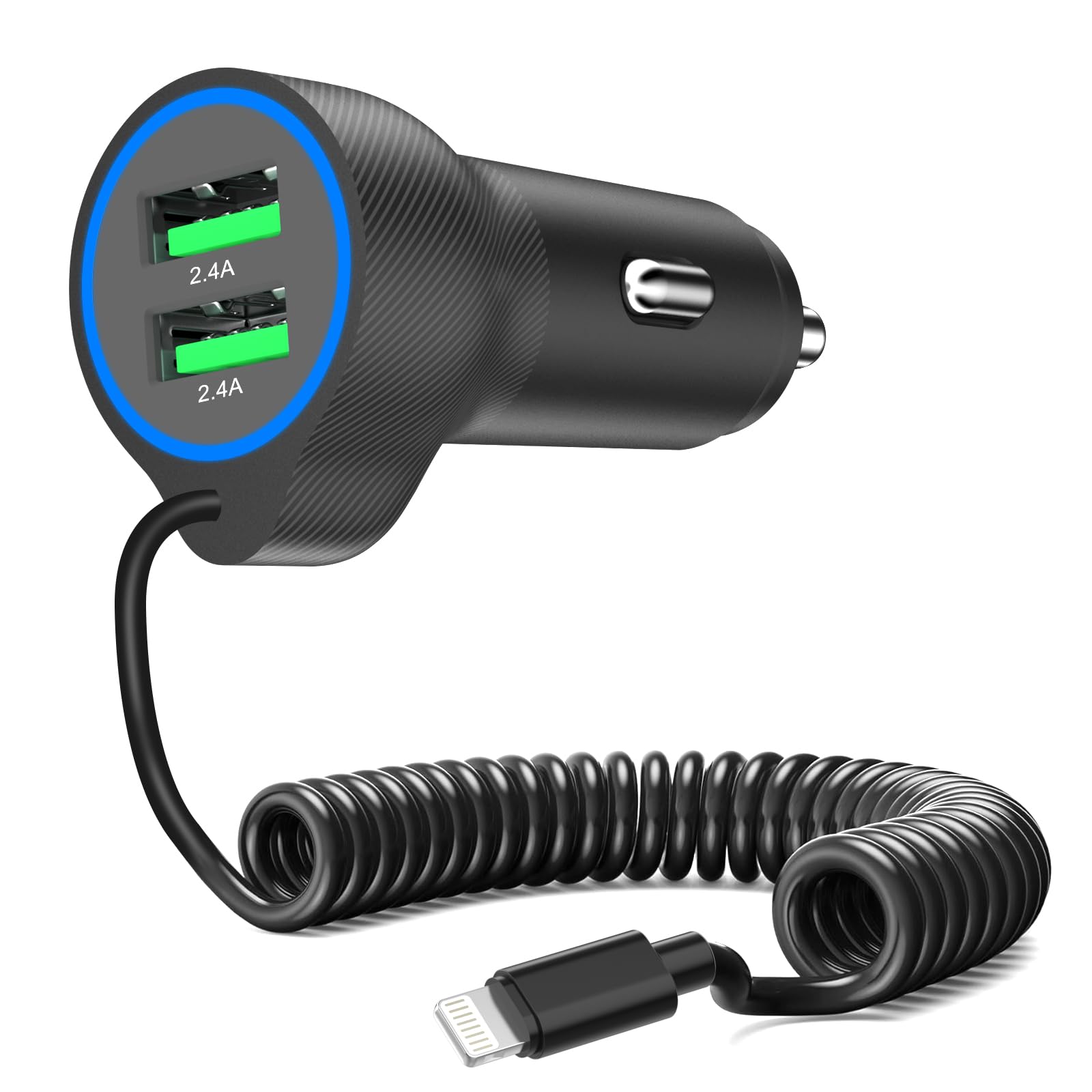 Photo 1 of [Apple MFi Certified] USB Car Charger Plug, Aymla Dual Port Coiled Cord Auto Cigarette Lighter Adapter with 5FT Coiled Lightning Cable for iPhone 14 Pro Max/14 Plus/14/13 Pro/13 Mini/12/11/XS/XR/8