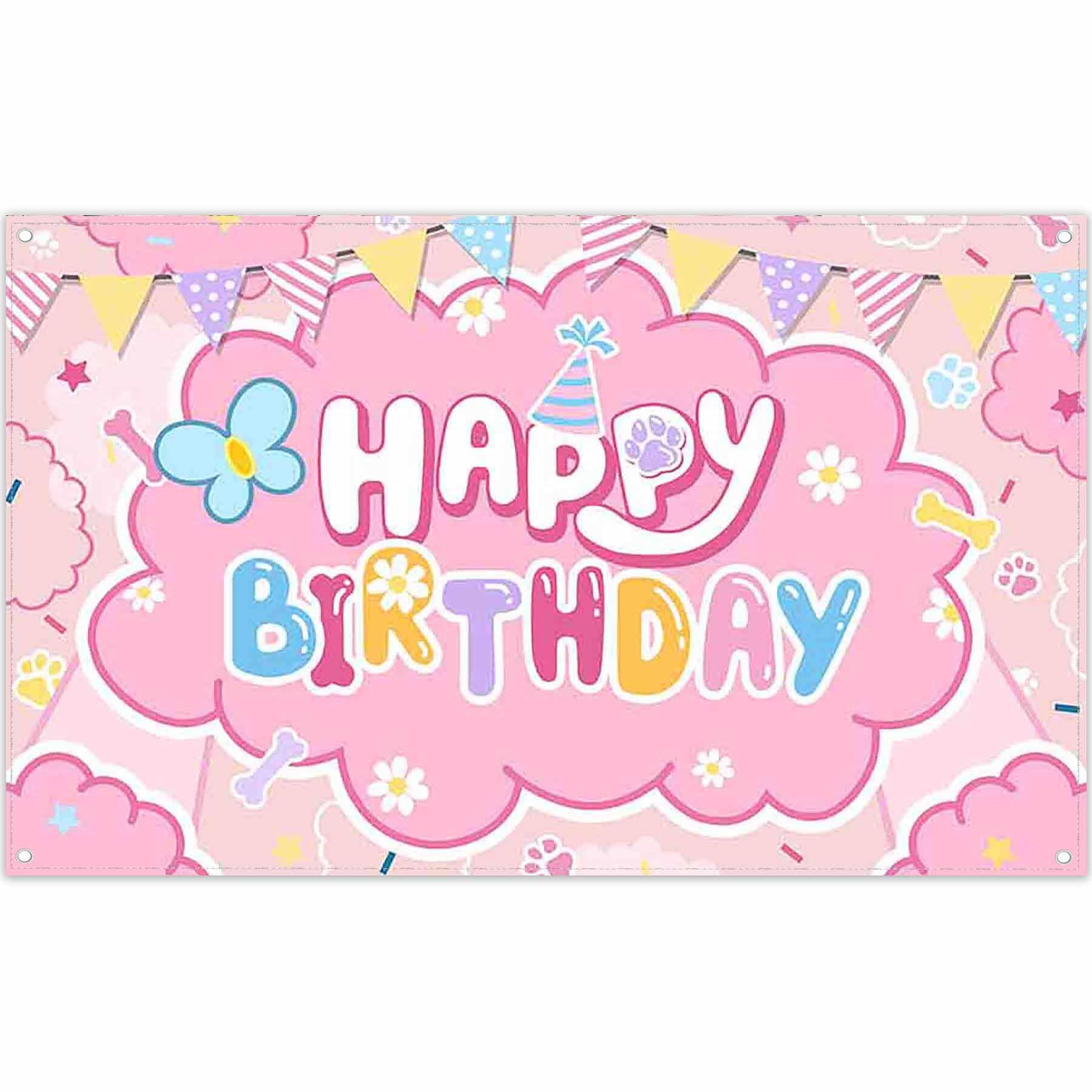 Photo 1 of Monalivest 72x43inch Pink Birthday Photography Backdrop Cute Paw Bones Cartoon Dog Background Girls Kids Birthday Party Decorations Photo Banner Booth Props